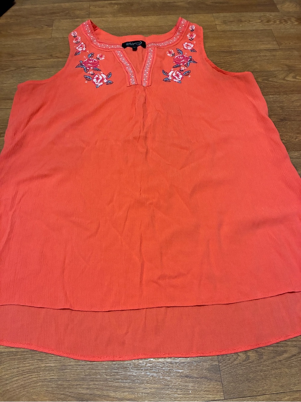 Embroidered Coral Sleeveless Tank Top by Whispers NY